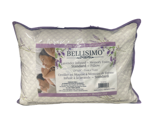 STANDARD SIZE- (BELLISIMO LAVENDER)- FIRM MEMORY FOAM PILLOW- INVENTORY CLEARANCE