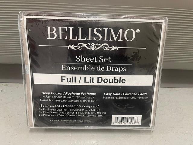 DOUBLE (FULL) SIZE- (BELLISIMO SOLID BEIGE)- 16" DEEP- 4 PC. BED SHEET SET