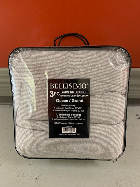 QUEEN SIZE- (BELLISIMO GREY PRINT)- 3 PC. COMFORTER SET