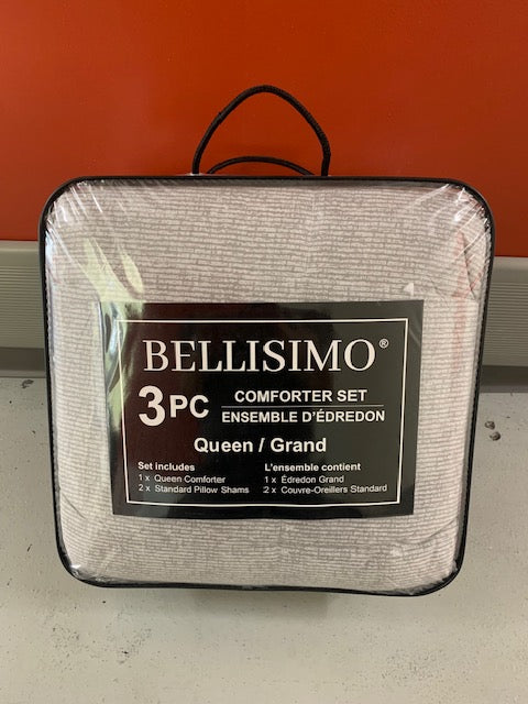 QUEEN SIZE- (BELLISIMO GREY PRINT)- 3 PC. COMFORTER SET