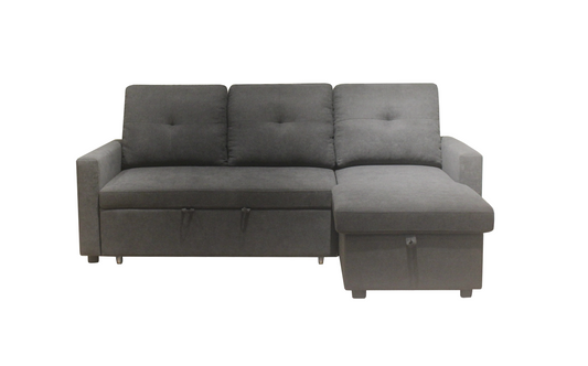 (ISLAND LIGHT GREY)- REVERSIBLE- FABRIC SECTIONAL SOFA WITH PULL OUT BED
