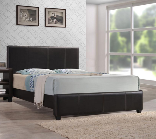 TWIN (SINGLE) SIZE- (JAY BLACK)- LEATHER BED FRAME- WITH SLATS