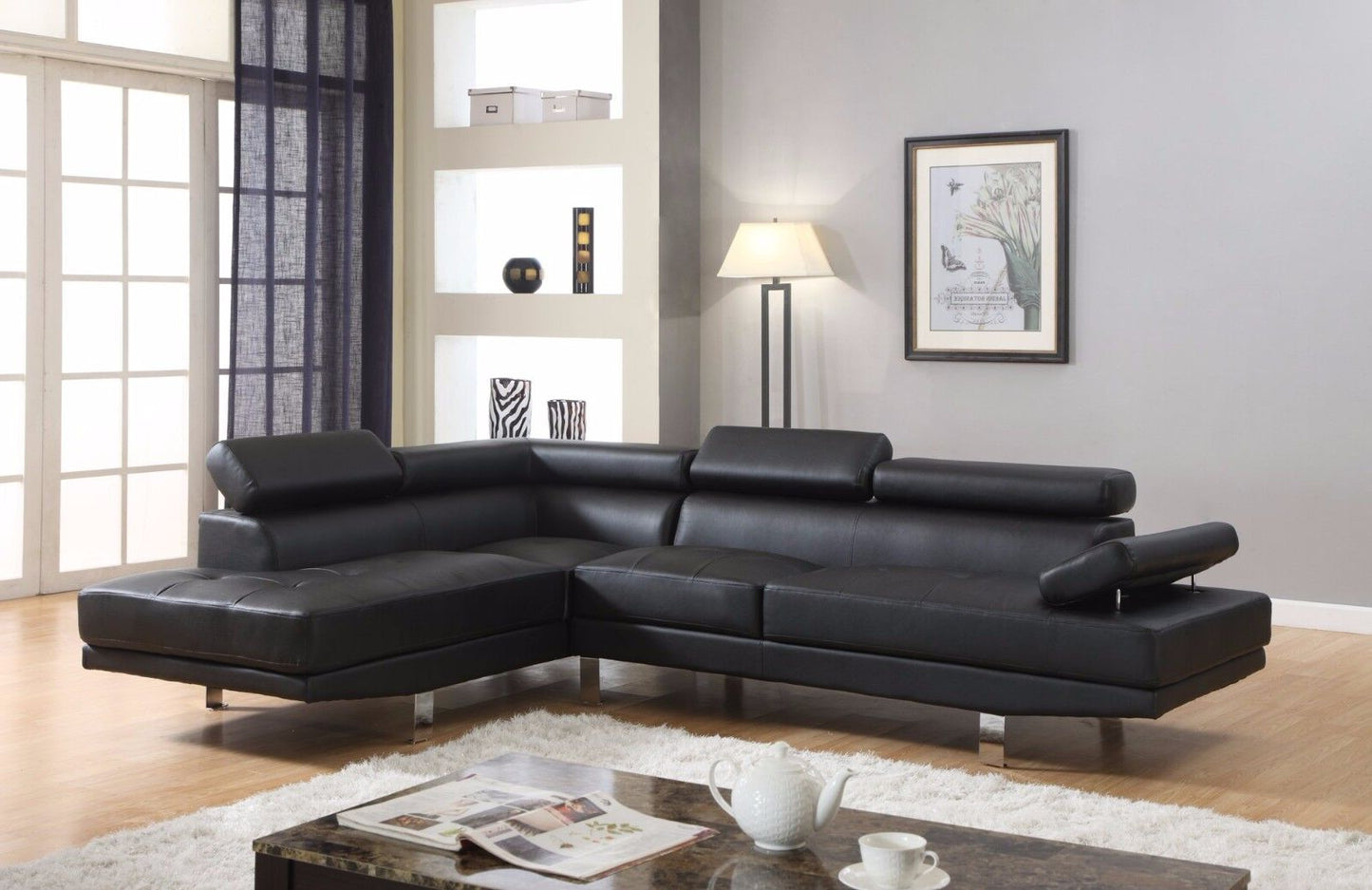 (JENNY BLACK LHF)- AIR LEATHER SECTIONAL SOFA- WITH HEADRESTS- TEXT OR WHATSAPP 416 319 8851 FOR STOCK AVAILABILITY BEFORE PAYING