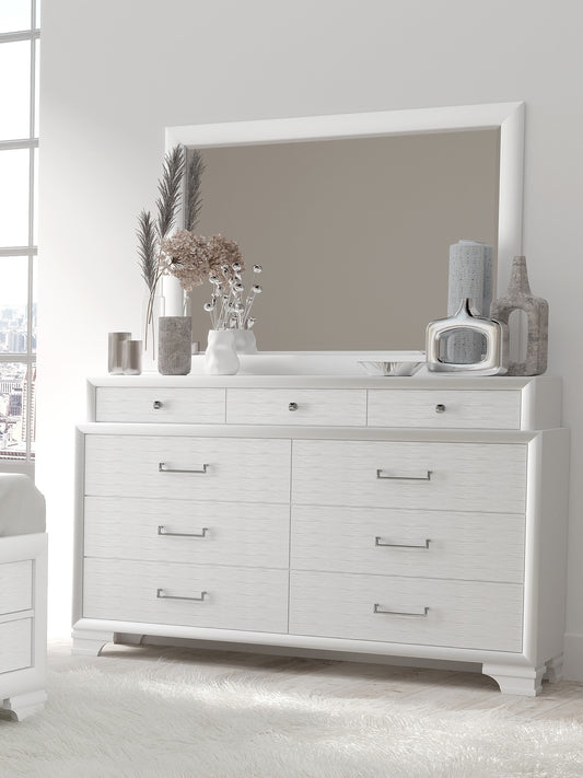 (JORDYN WHITE- 6)- WOOD DRESSER + MIRROR