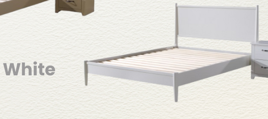 QUEEN SIZE- (JAZZ WHITE)- WOOD BED FRAME- WITH SLATS
