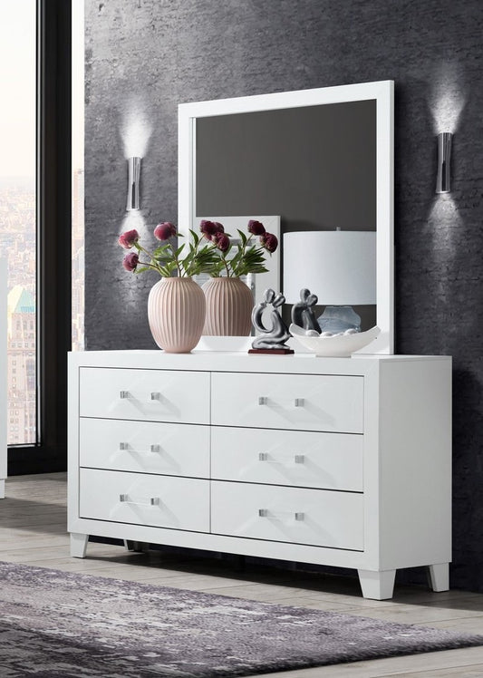 (LUCIA WHITE- 6)- WOOD DRESSER + MIRROR