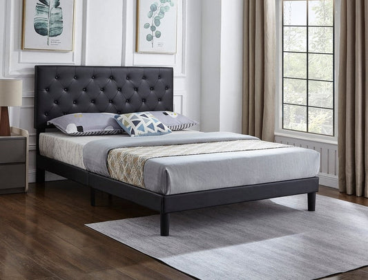DOUBLE (FULL) SIZE- (MILANO BLACK)- BUTTON TUFTED- LEATHER BED FRAME- (BOX SPRING REQUIRED)