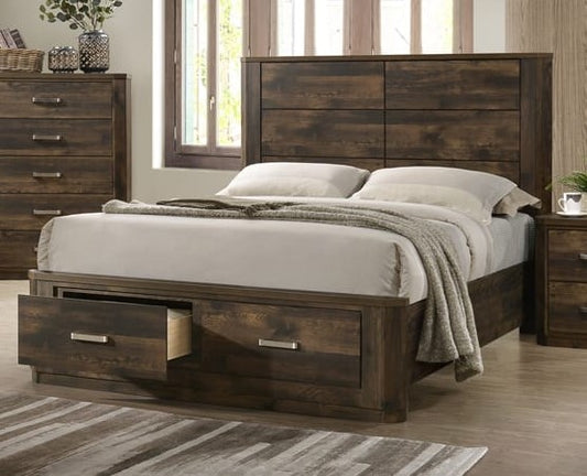 QUEEN SIZE- (TI- OLIVIA WALNUT- 1)- WOOD BED FRAME- WITH DRAWERS- WITH SLATS