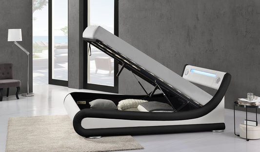 KING SIZE- (PARIS WHITE)- LEATHER BED FRAME- WITH LIFT UP STORAGE