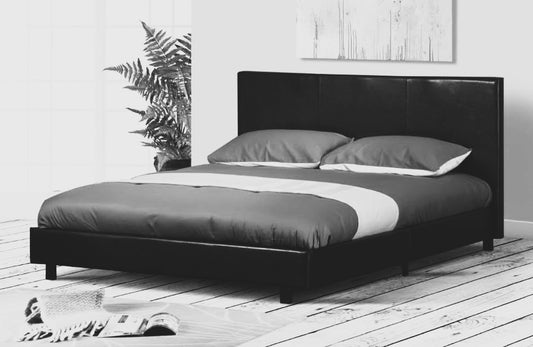 QUEEN SIZE- (613 PRADO BLACK)- LEATHER BED FRAME IN A BOX- WITH SLATS