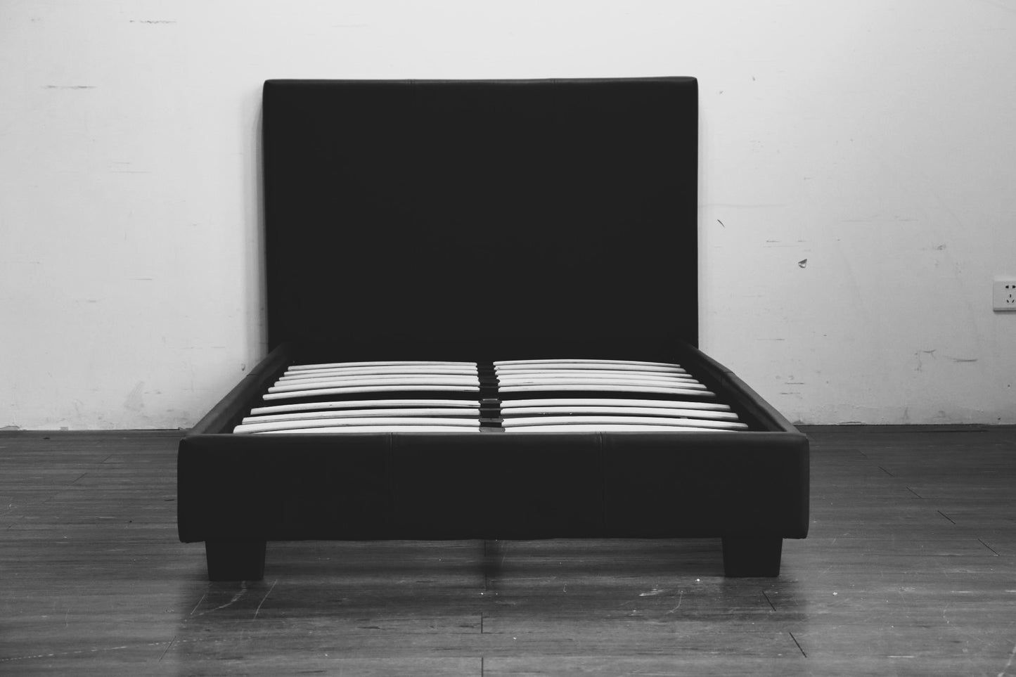 QUEEN SIZE- (613 PRADO BLACK)- LEATHER BED FRAME IN A BOX- WITH SLATS