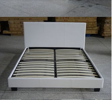 QUEEN SIZE- (613 PRADO OFF WHITE)- LEATHER BED FRAME IN A BOX- WITH SLATS