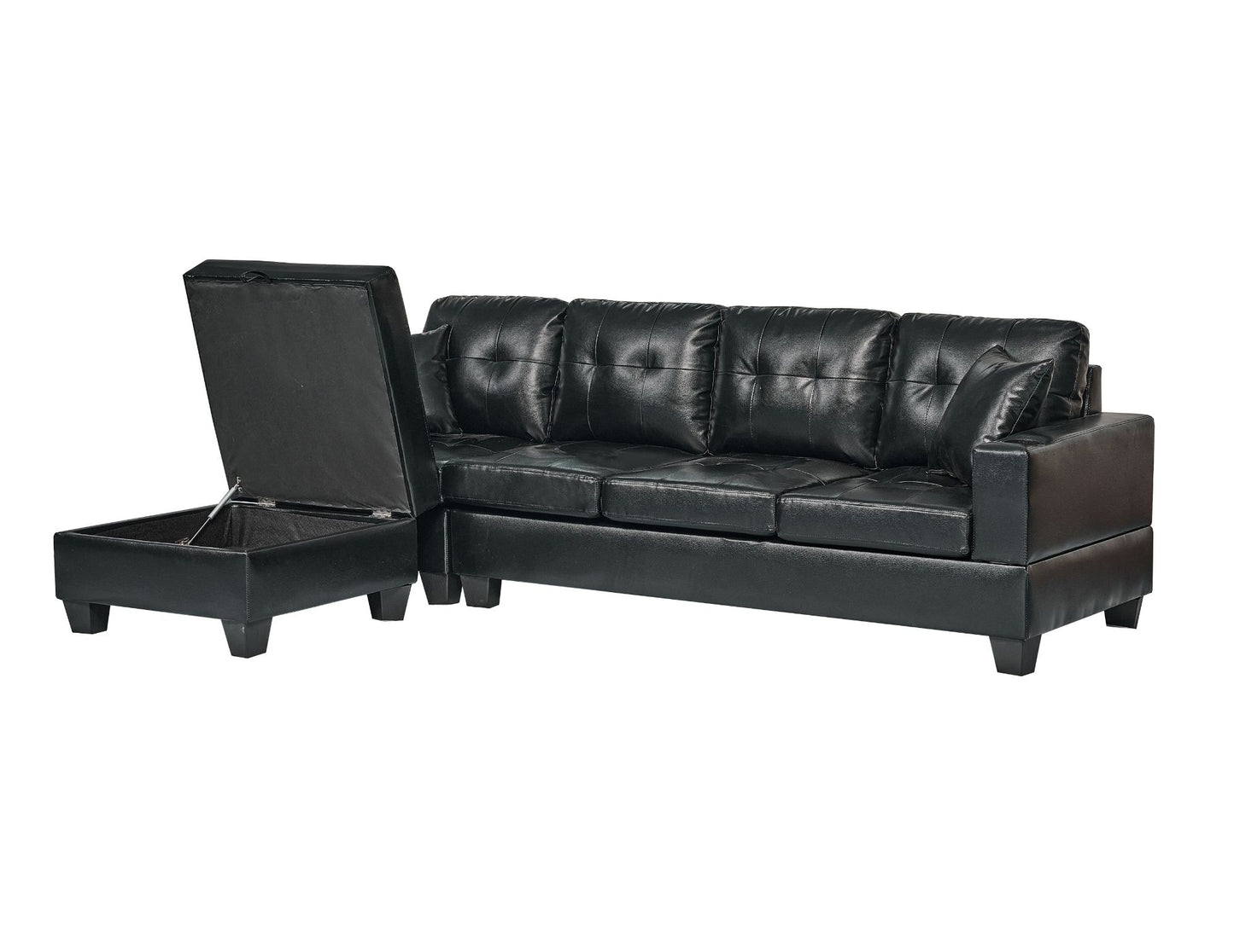 (QUEENS BLACK)- REVERSIBLE- AIR LEATHER SECTIONAL SOFA- WITH STORAGE- TEXT OR WHATSAPP 416 319 8851 FOR STOCK AVAILABILITY BEFORE PAYING
