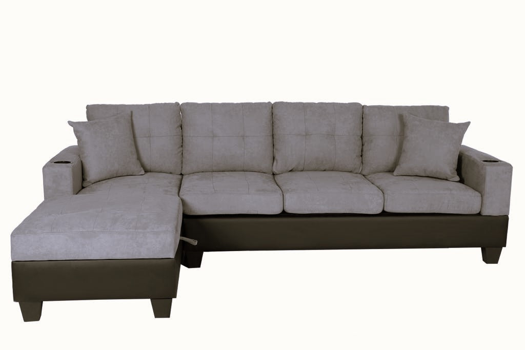 (QUEENS GREY TWO TONE)- REVERSIBLE- VELVET FABRIC SECTIONAL SOFA- WITH STORAGE