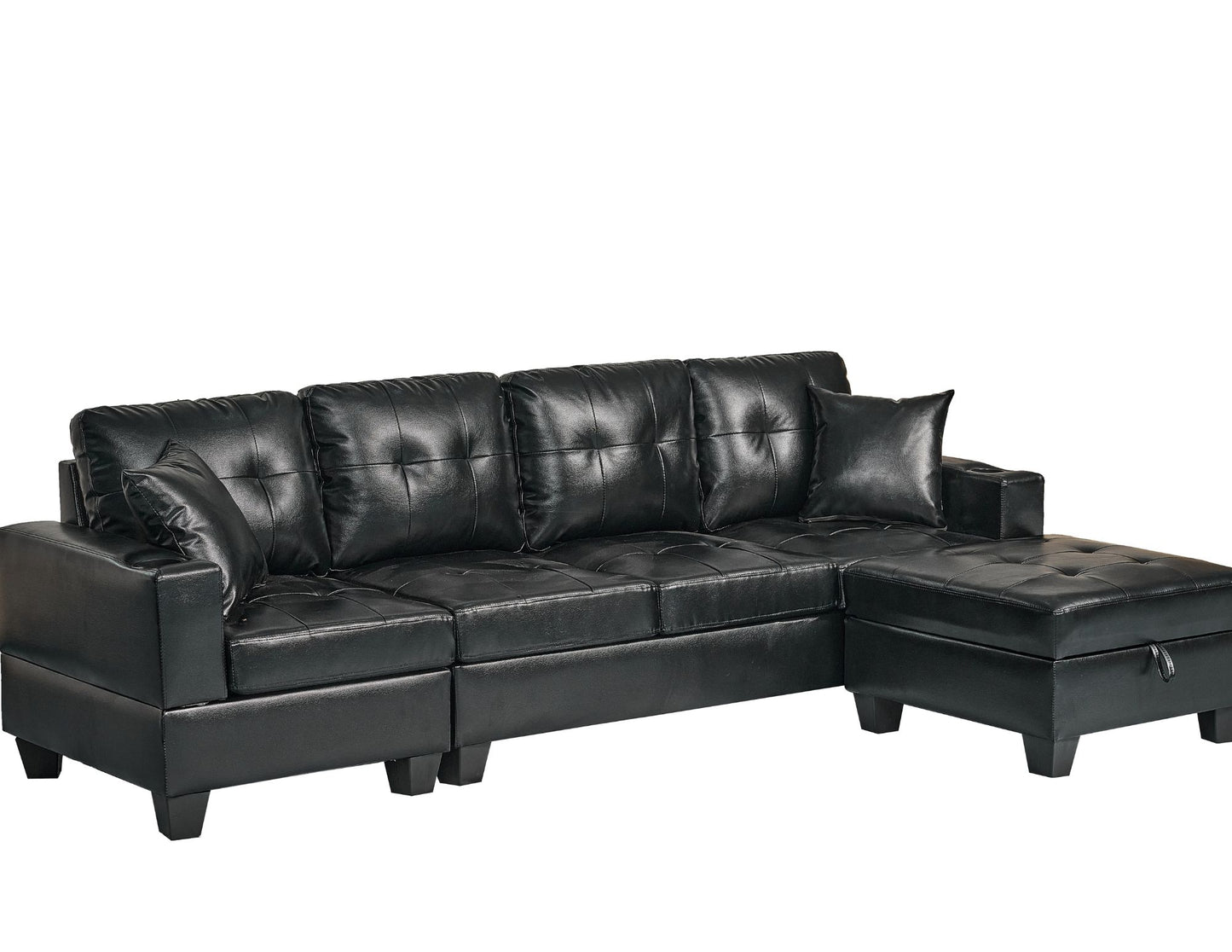 (QUEENS BLACK)- REVERSIBLE- AIR LEATHER SECTIONAL SOFA- WITH STORAGE- TEXT OR WHATSAPP 416 319 8851 FOR STOCK AVAILABILITY BEFORE PAYING