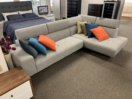 (RELAX LIGHT GREY RHF)- FABRIC SECTIONAL SOFA- WITH HEADRESTS