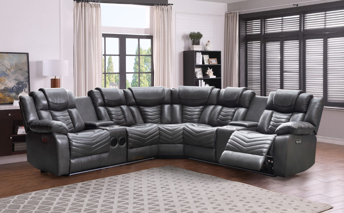 (RICK GREY)- AIR LEATHER RECLINER SECTIONAL SOFA