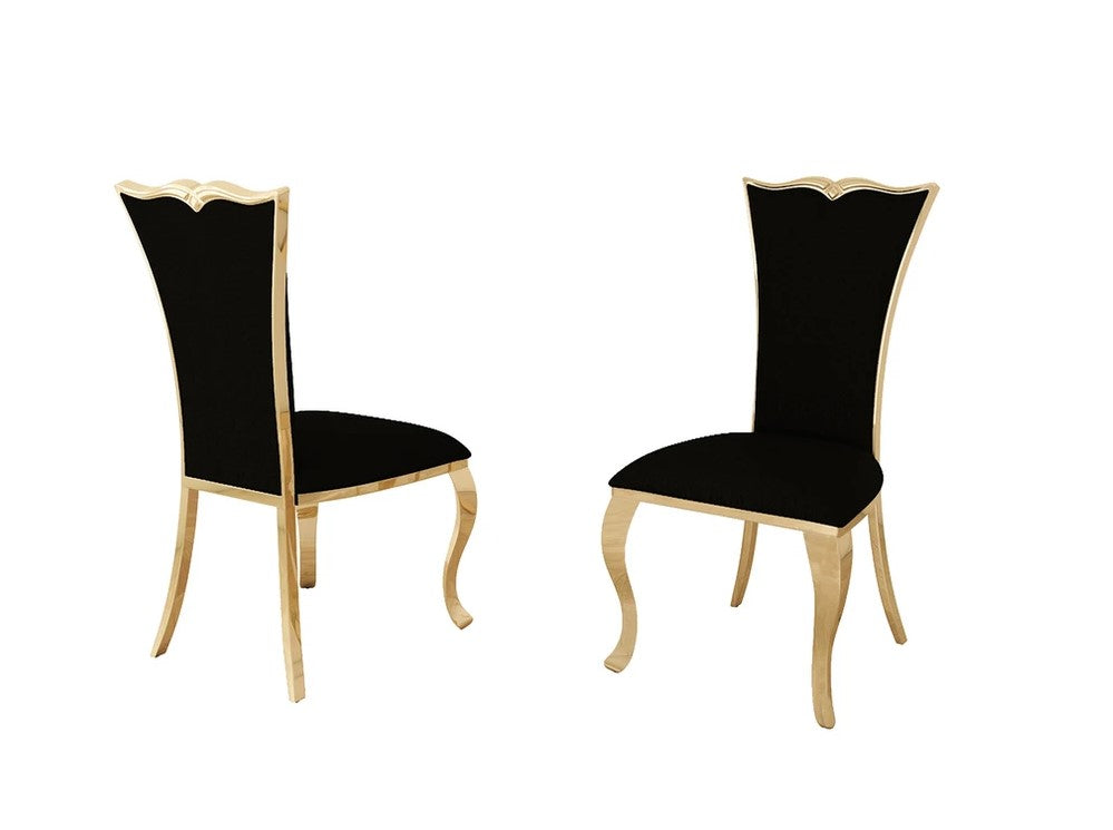 (RILEY BLACK AND GOLD- 2 PACK)- VELVET FABRIC ACCENT/ DINING CHAIRS