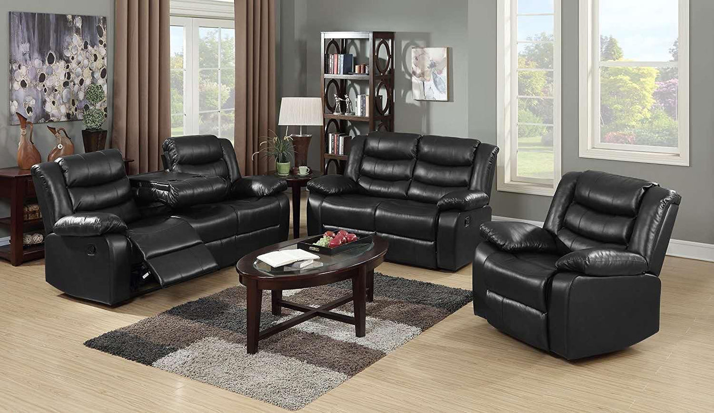 (RIVALDO BLACK SLC)- LEATHER MANUAL RECLINER 3 PC SOFA SET- TEXT OR WHATSAPP @ 416 319 8851 FOR STOCK AVAILABILITY BEFORE PAYING