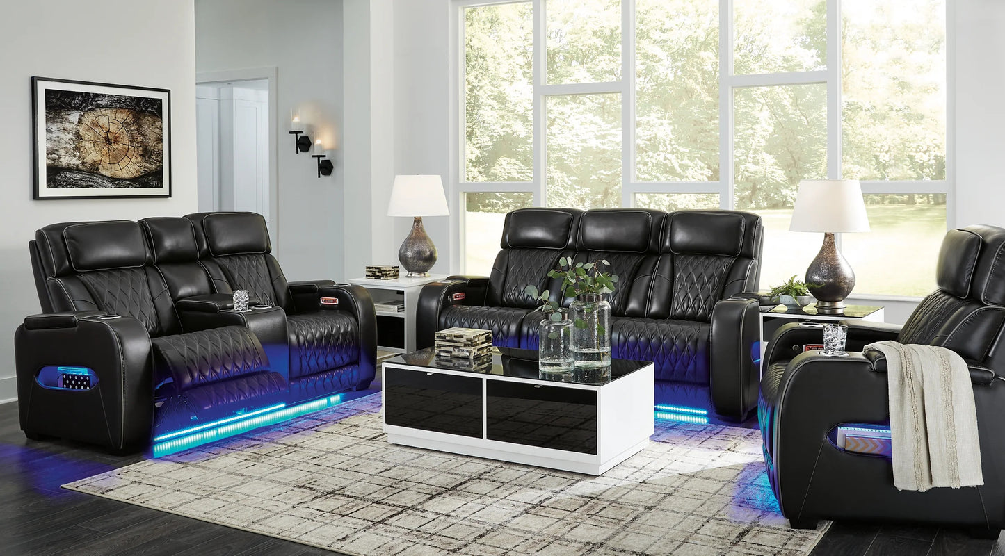 (2427 BLACK SLC)- LEATHER POWER RECLINER 3 PC SOFA SET- TEXT OR WHATSAPP @ 416 319 8851 FOR STOCK AVAILABILITY BEFORE PAYING