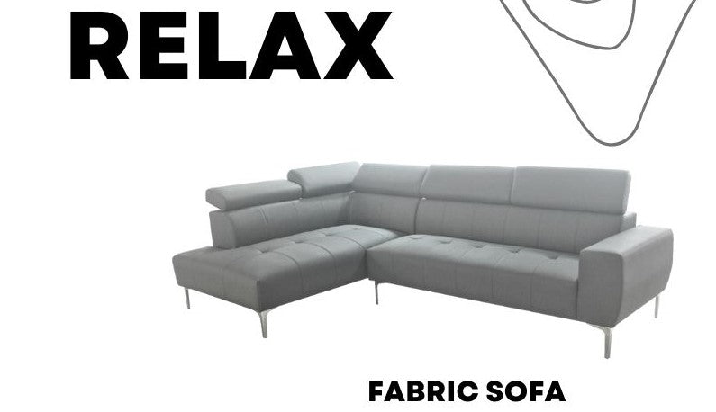 (RELAX LIGHT GREY LHF)- FABRIC SECTIONAL SOFA- WITH HEADRESTS