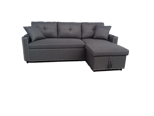 (SANTOS DARK GREY)- REVERSIBLE- FABRIC SECTIONAL SOFA- WITH PULL OUT BED