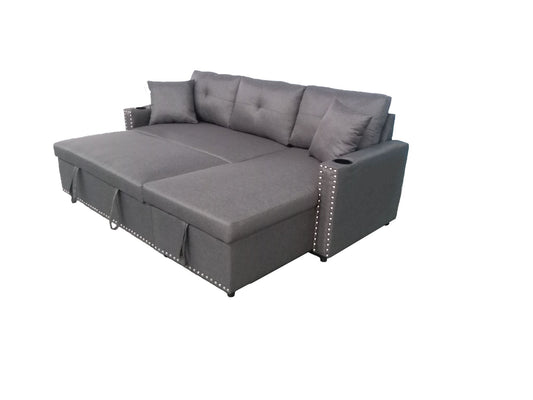 (SANTOS LIGHT GREY)- REVERSIBLE- FABRIC SECTIONAL SOFA- WITH PULL OUT BED