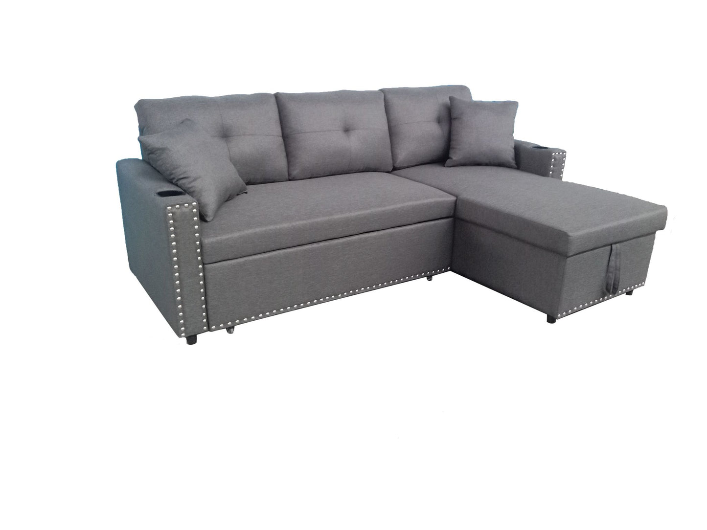 (SANTOS LIGHT GREY)- REVERSIBLE- FABRIC SECTIONAL SOFA- WITH PULL OUT BED