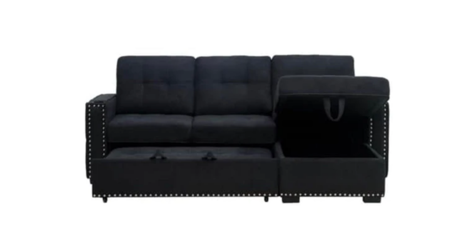(ONTARIO DARK GREY)- REVERSIBLE- FABRIC SECTIONAL SOFA- WITH PULL OUT BED