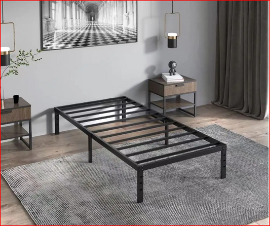 TWIN (SINGLE) SIZE- (102 BLACK)- METAL BED FRAME- WITH SLATS