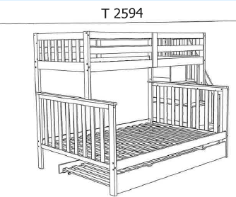 TWIN/ DOUBLE- (2594 ESPRESSO)- WOOD BUNK BED- WITH STAIRCASE- WITH TRUNDLE
