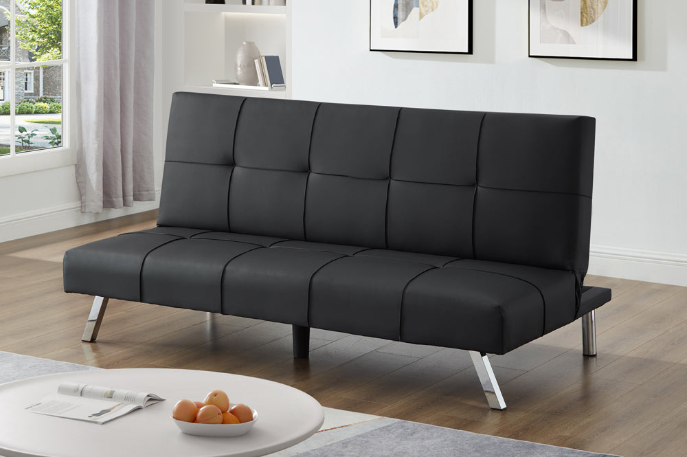 (1530 BLACK)- 73" LONG- LEATHER KLIK KLAK SOFA BED