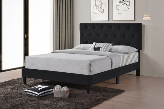 QUEEN SIZE- (2106 BLACK)- BUTTON TUFTED- VELVET FABRIC BED FRAME IN A BOX- WITH SLATS