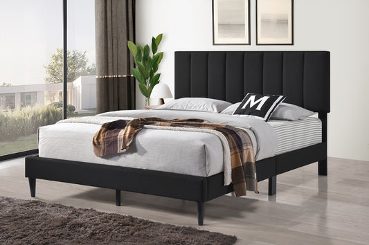 QUEEN SIZE- (2107 BLACK)- LEATHER BED FRAME IN A BOX- WITH SLATS