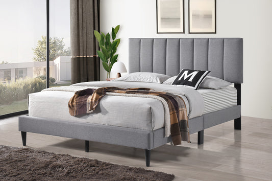 DOUBLE (FULL) SIZE- (2107 GREY)- LINEN FABRIC BED FRAME IN A BOX- WITH SLATS- OUT OF STOCK UNTIL OCTOBER 19, 2025