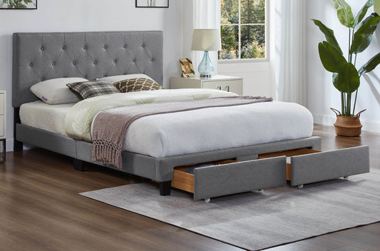 DOUBLE (FULL) SIZE- (2125 GREY)- FABRIC STORAGE BED FRAME- WITH FOOTBOARD DRAWERS- WITH SLATS
