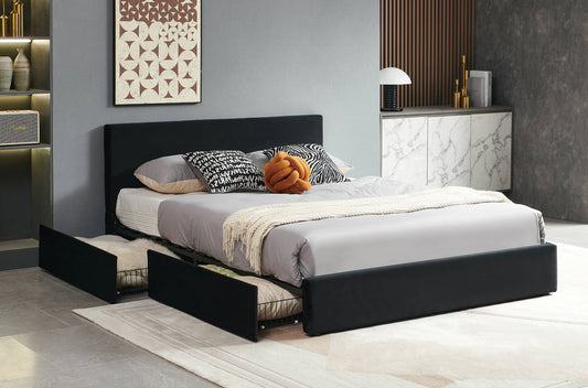 DOUBLE (FULL) SIZE- (2128 BLACK)- VELVET FABRIC BED FRAME- WITH 4 DRAWERS- OUT OF STOCK UNTIL FEBRUARY 15, 2025