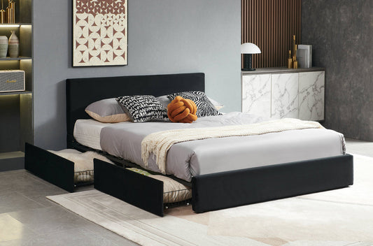 KING SIZE- (2128 BLACK)- VELVET FABRIC BED FRAME- WITH 4 DRAWERS- OUT OF STOCK UNTIL FEBRUARY 15, 2025