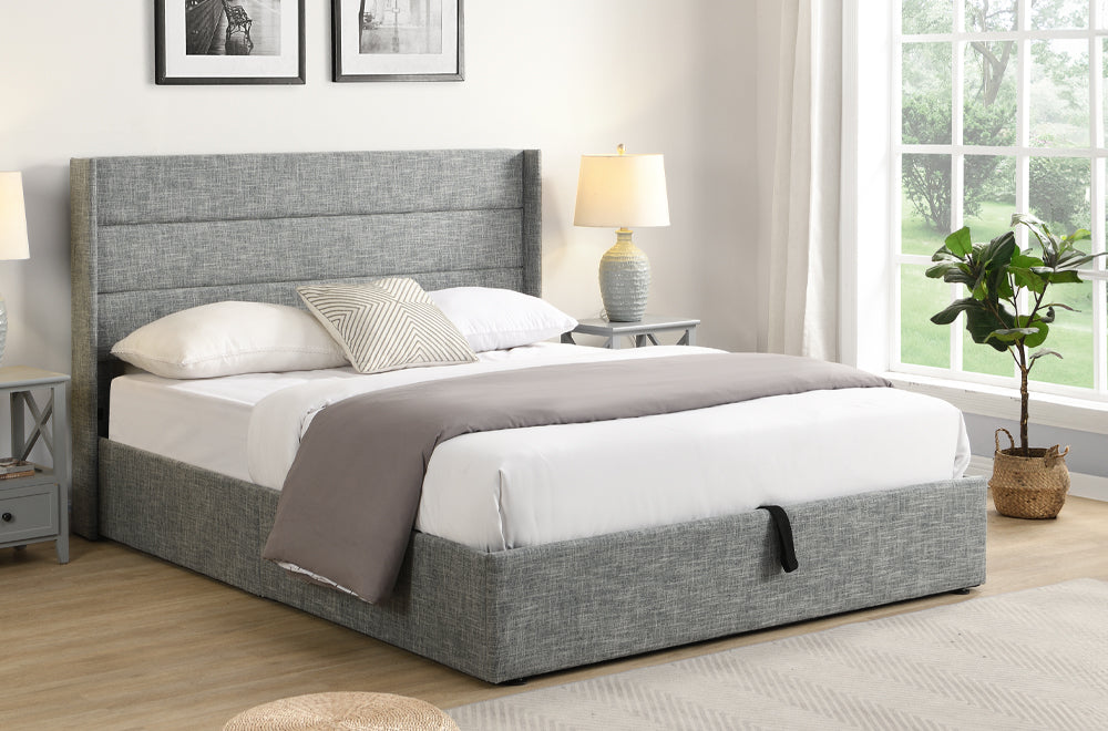 KING SIZE- (2160 GREY)- FABRIC BED FRAME- WITH LIFT UP STORAGE