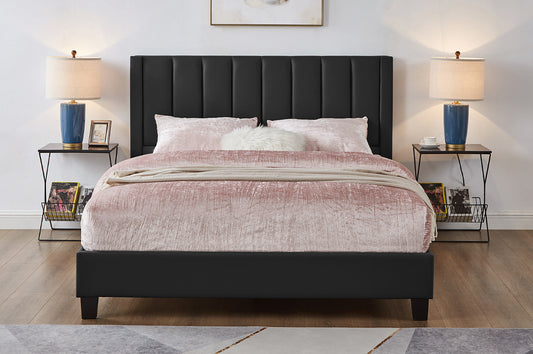 DOUBLE (FULL) SIZE- (2177 BLACK)- LEATHER BED FRAME IN A BOX- WITH SLATS