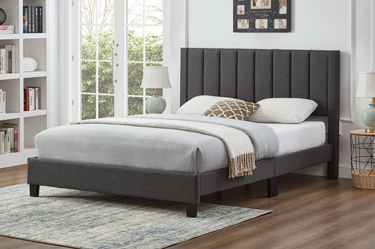 DOUBLE (FULL) SIZE- (2177 GREY FABRIC)- BED FRAME IN A BOX- WITH SLATS- OUT OF STOCK UNTIL SEPTEMBER 17, 2025