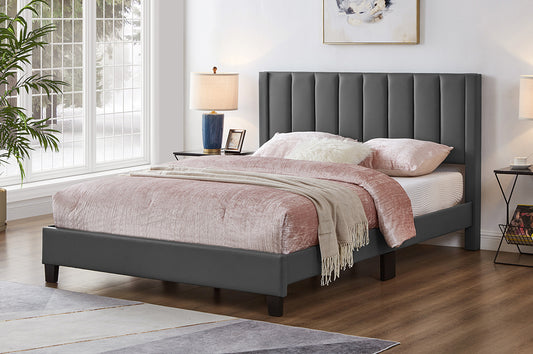 DOUBLE (FULL) SIZE- (2177 GREY LEATHER)- BED FRAME IN A BOX- WITH SLATS