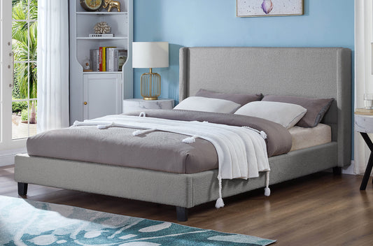 DOUBLE (FULL) SIZE- (2192 GREY)- BOUCLE FABRIC BED FRAME- WITH SLATS- OUT OF STOCK UNTIL MARCH 25, 2024