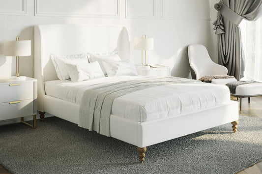 KING SIZE- (2196 OFF WHITE)- LINEN FABRIC BED FRAME- WITH SLATS
