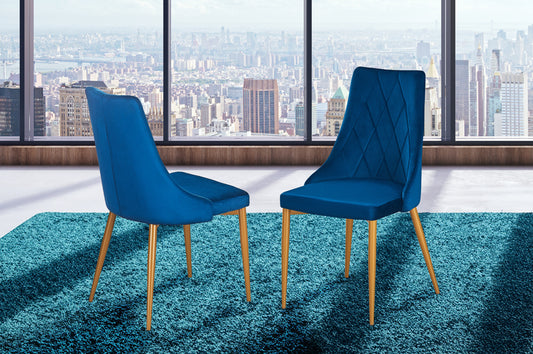 (219 BLUE AND GOLD- 2 PACK)- VELVET FABRIC DINING CHAIRS