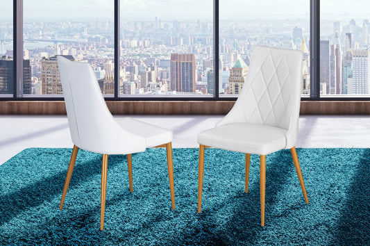 (219 WHITE AND GOLD- 2 PACK)- LEATHER DINING CHAIRS