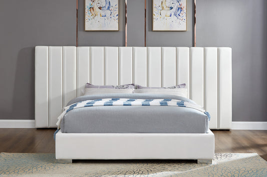 KING SIZE- (2379 WHITE)- VELVET FABRIC BED FRAME- WITH SLATS