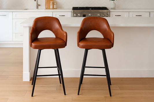 (3290 CARAMEL- 2 PACK)- LEATHER COUNTER STOOLS