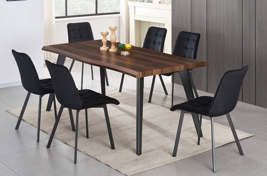 (3345- 214 black- 7)- 71" LONG- LIVE EDGE WOOD DINING TABLE- WITH 6 CHAIRS
