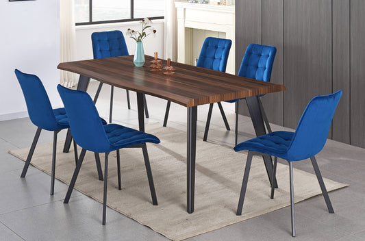 (3345- 214 BLUE- 7)- 71" LONG- LIVE EDGE WOOD DINING TABLE- WITH 6 CHAIRS